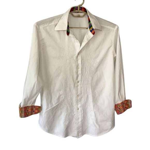 Robert Graham Embroidered White Flip Cuff Shirt Men’s Medium Long Sleeve - Picture 1 of 13
